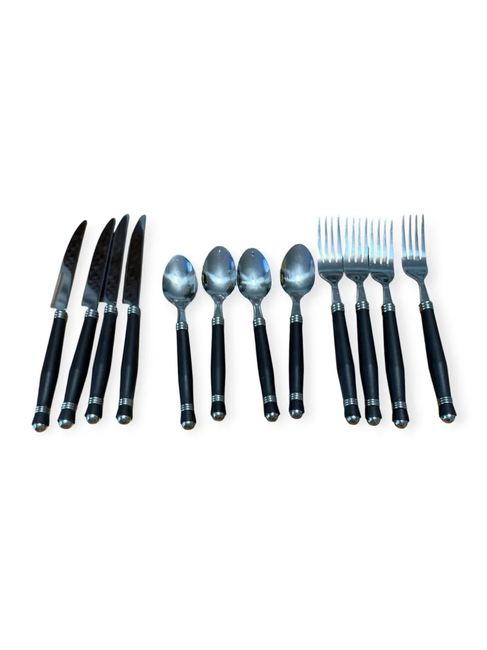 Vintage Stainless China Flatware With Black Plastic Handle 12 Pieces